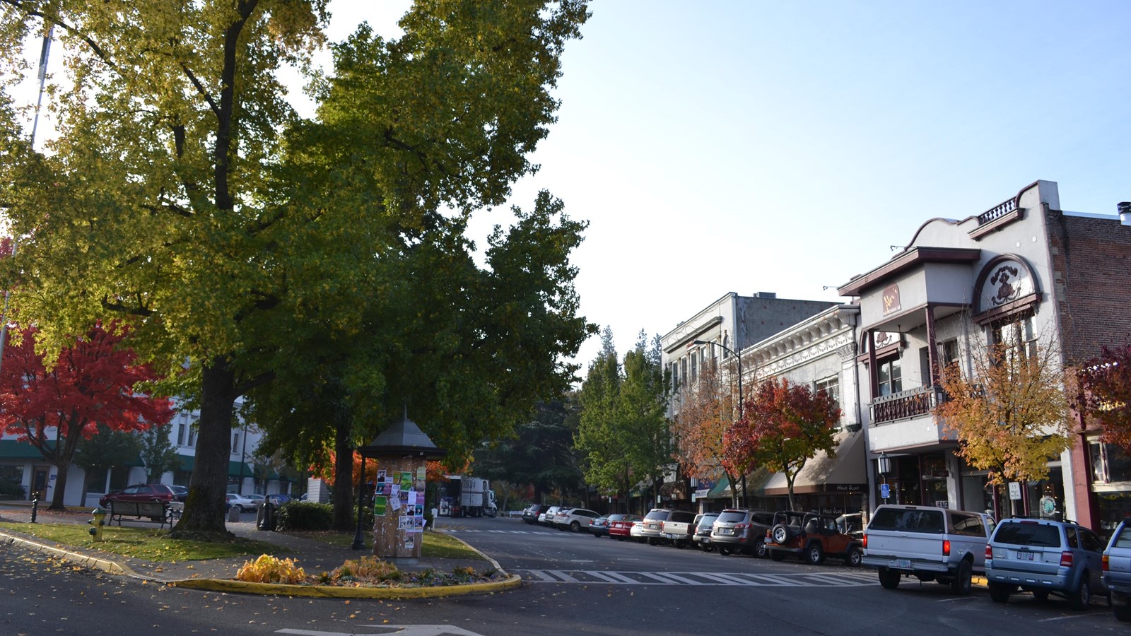 Row of historic shops. 