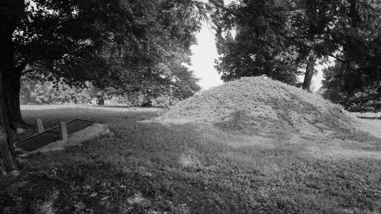 A black and white photograph of the ice house.