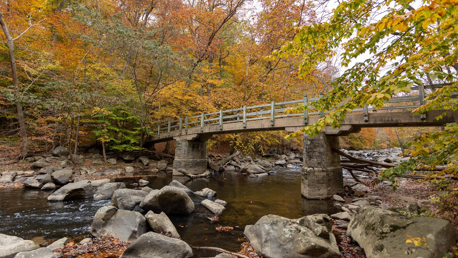 A bridge over a rocky river