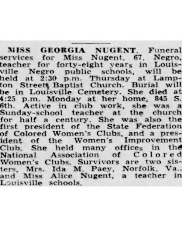 newspaper clipping showing Georgia Nugent's obituary