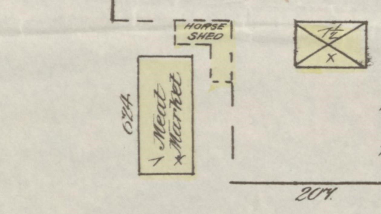 A section of a map showing locations of buildings.
