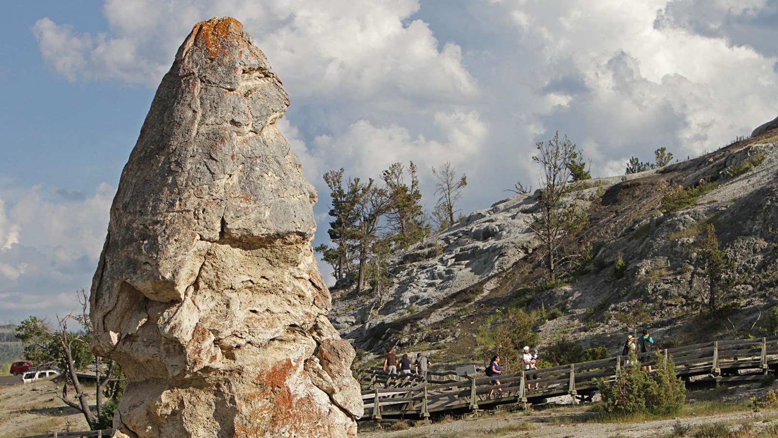 A tall, dry rock formation created by a now dormant hydrothermal feature.