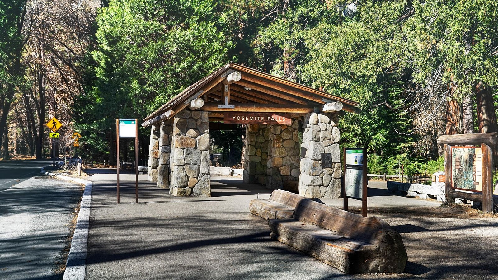 Large stone and wooden shuttle stop