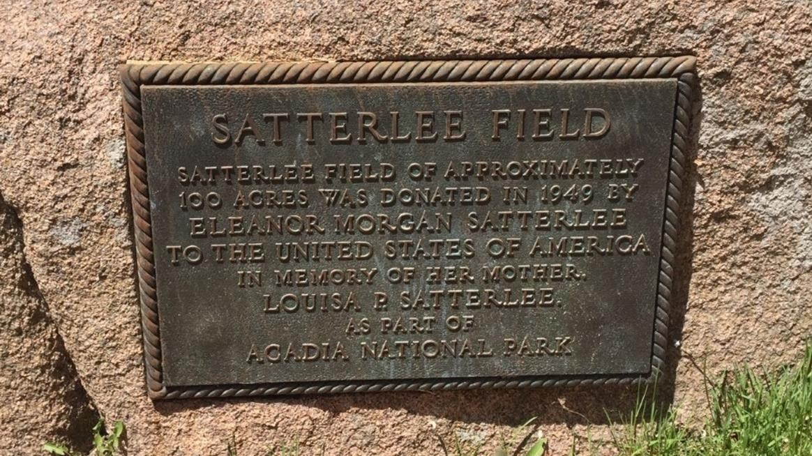 Bronze plaque on granite, inscription dedicated to Louisa and Eleanor Satterlee