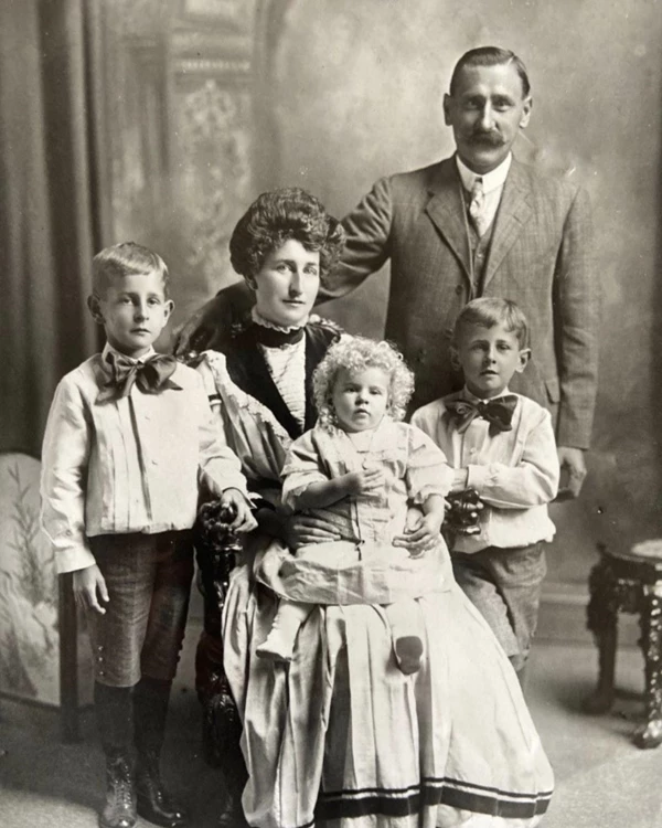 The Engel family, left to right: Ray Engel, Freda Engel, Norma Engel, El Engel, and Hermann Engel. S