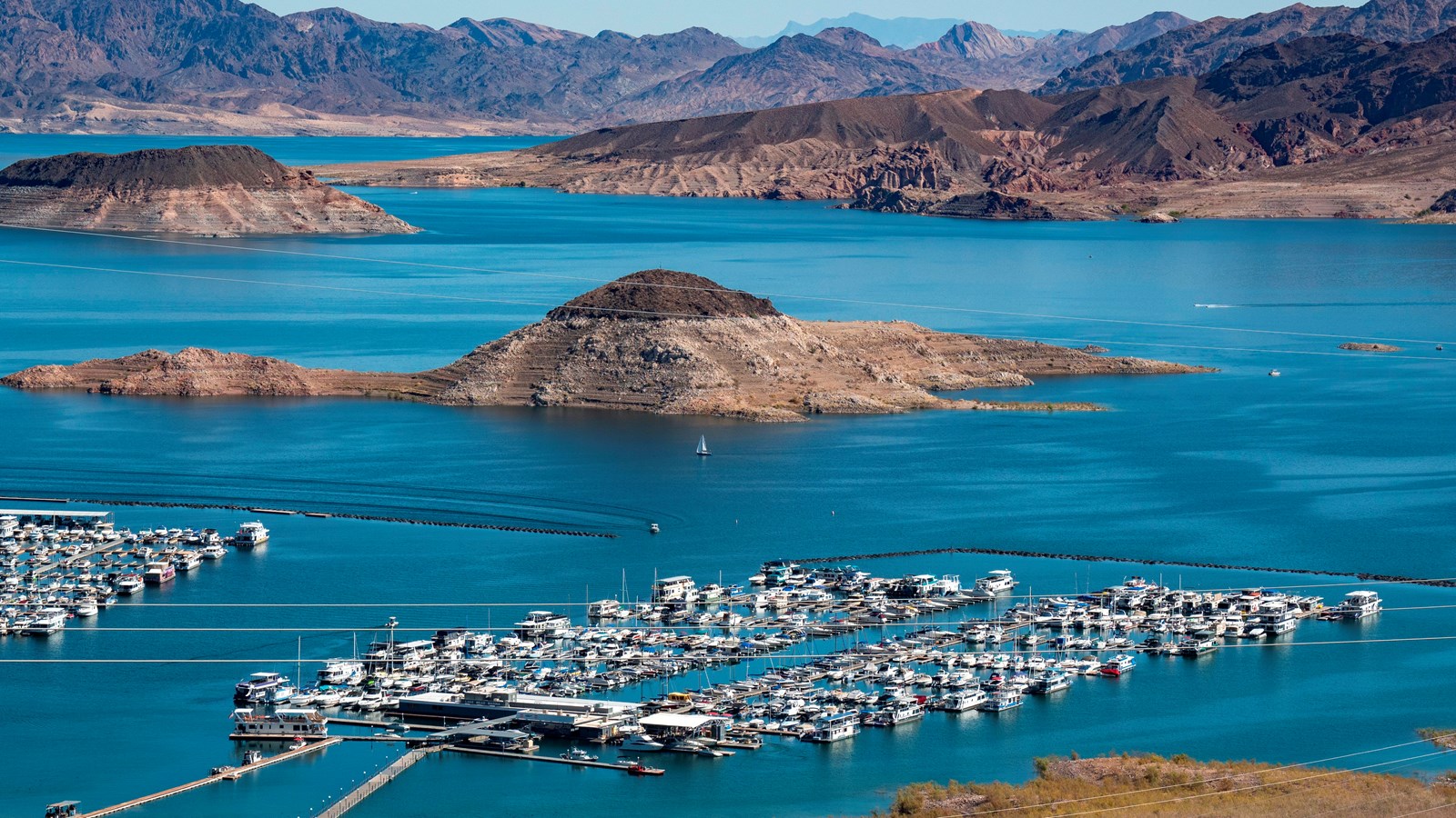 Marina in a desert lake. 