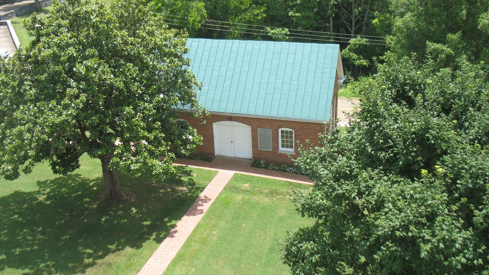 brick building with brick walkway