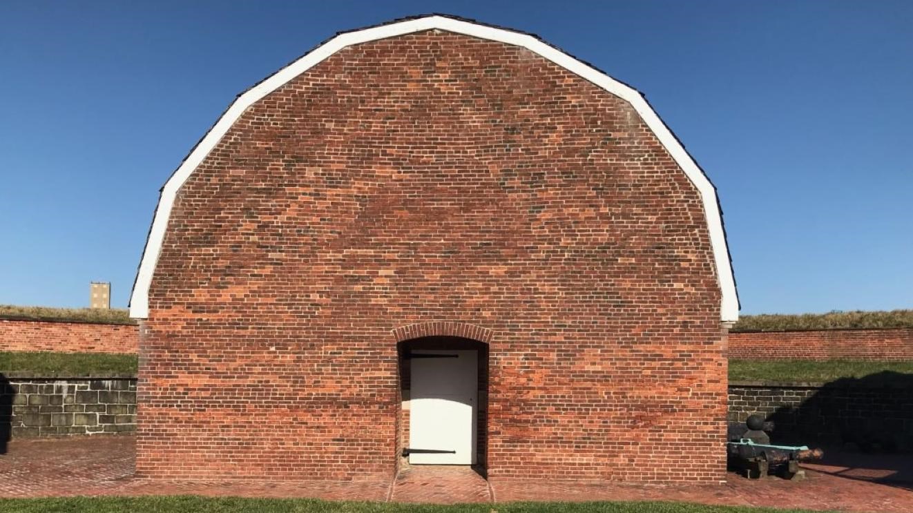 A modern day image of the powder magazine on a sunny day.