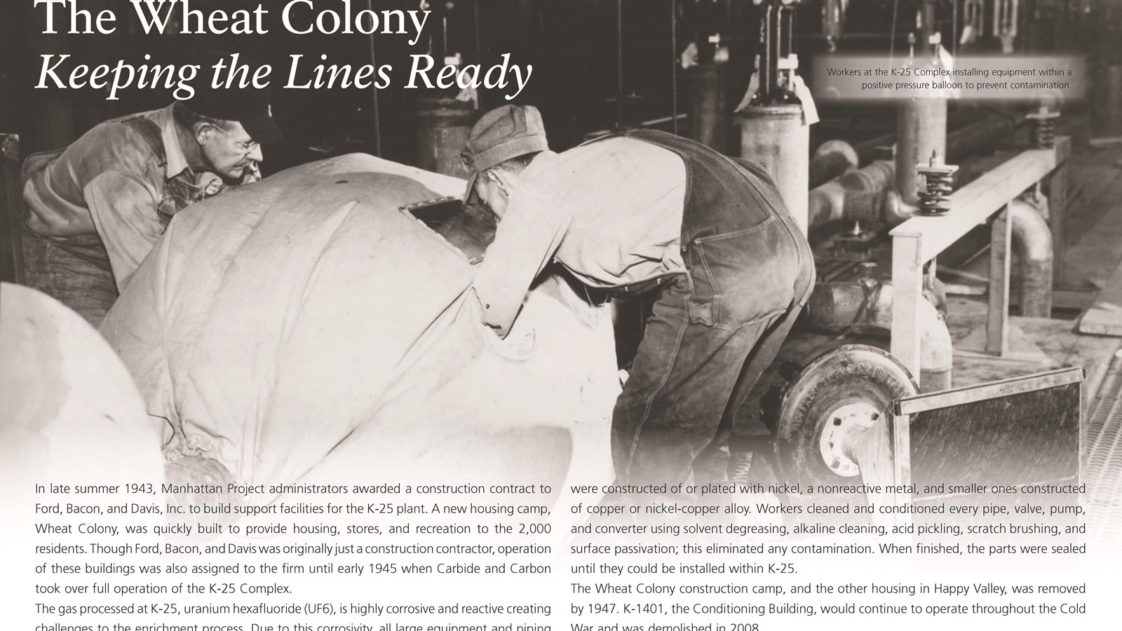 A wayside exhibit with text and a photo of people handling equipment.