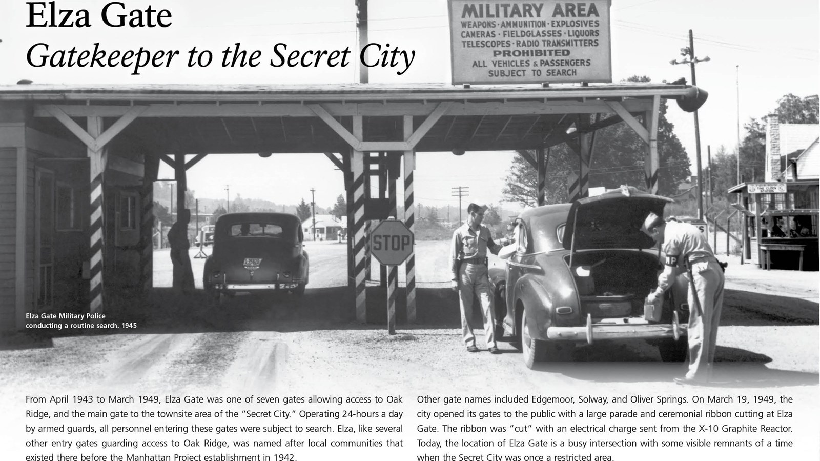 A wayside with text and an image of a security checking station.