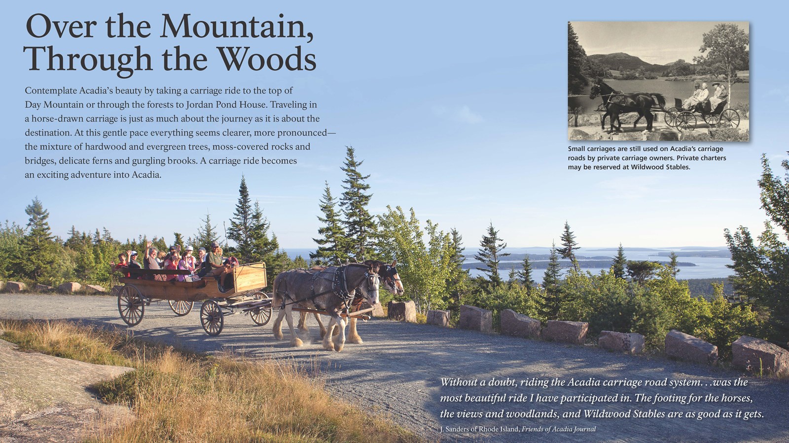 Title: Over the Mountain, Through the Woods in bold; background image of carriage on carriage road.