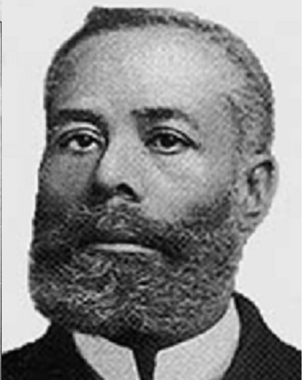 3 image collage, black and white showing invention specs, and Elijah McCoy in center