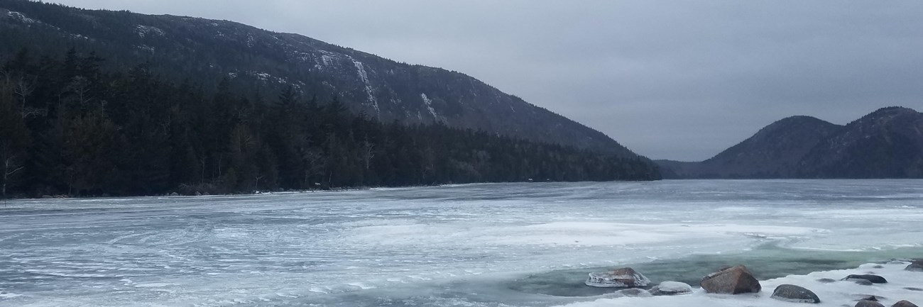 view of lake covered in ice