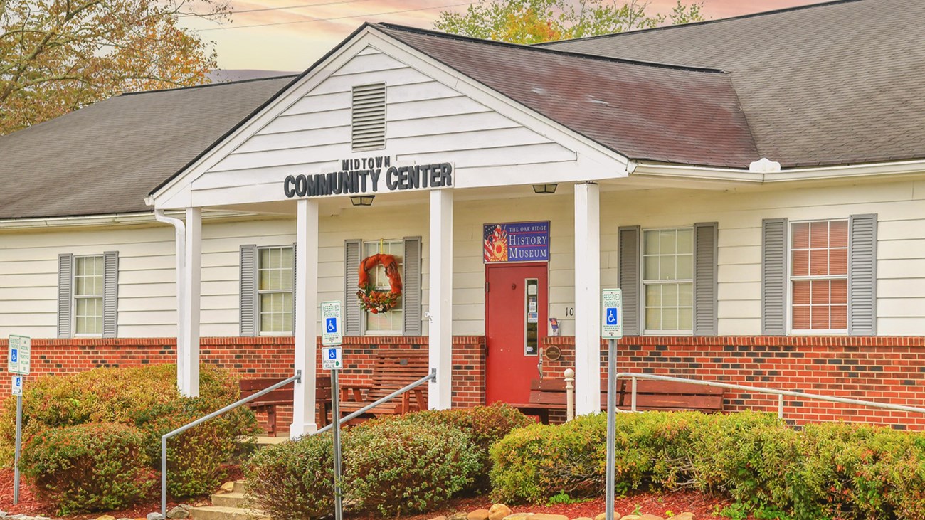 The outside of a building with the words