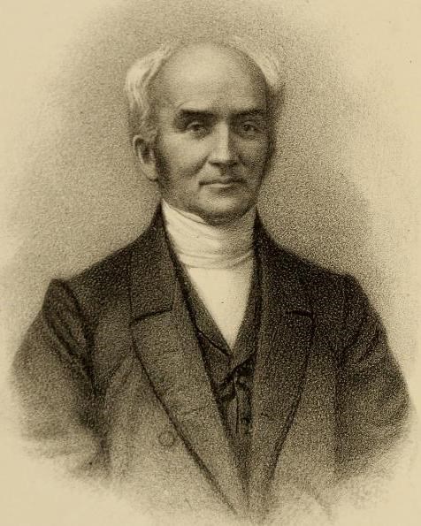 Sketch of a portrait of a White balding man with white hair and a three-piece suit. 