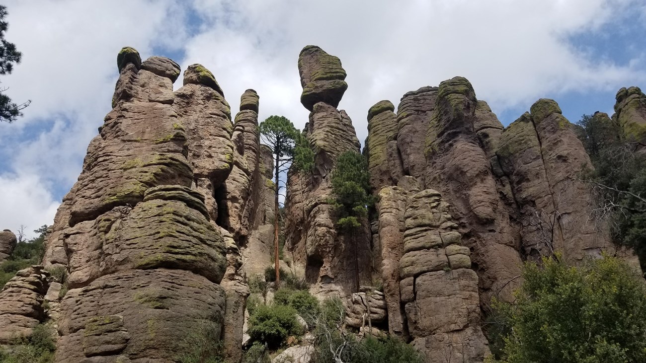 Pillar rock formations with a blue sky