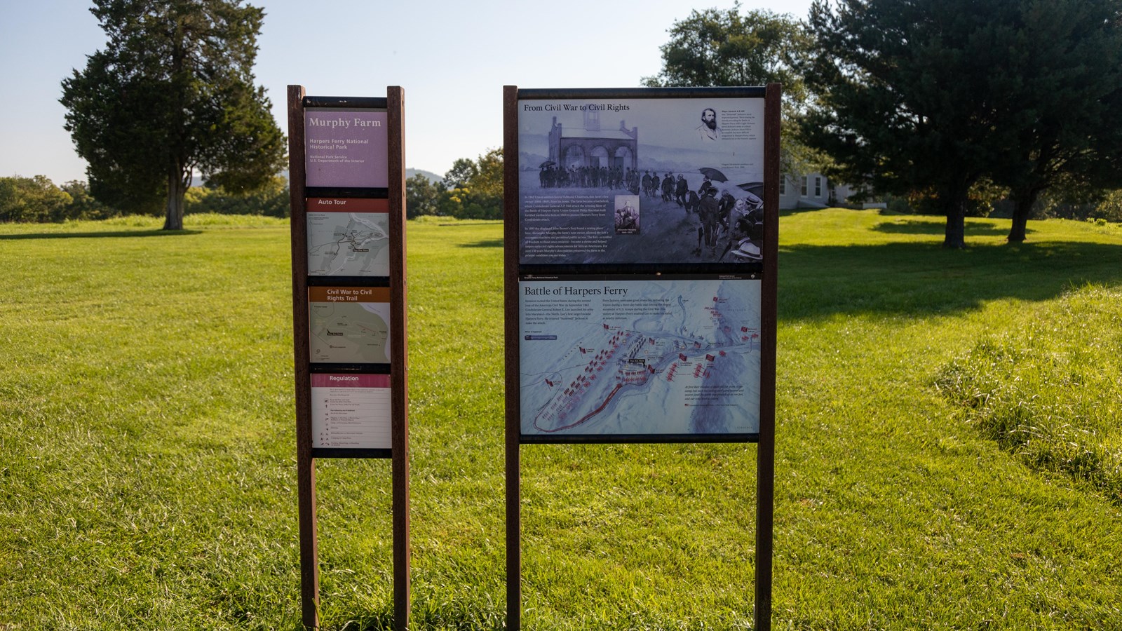 Two vertical information panels with maps and historical information.