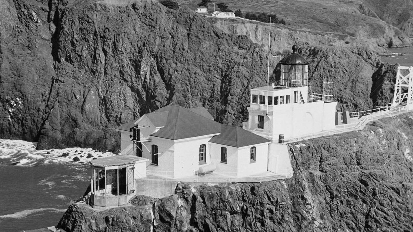 View of the foghorn building. The army manned a range finding station and spotlight during WWII.