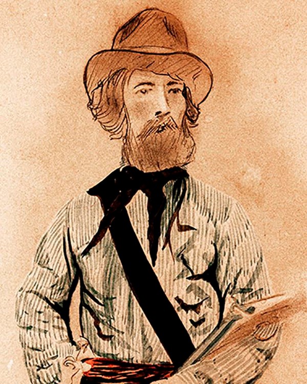 Historical illustration of a California goldminer.