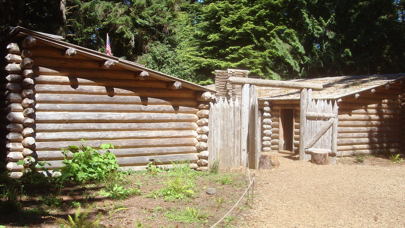 Wooden fort with vertical and horizontal posts