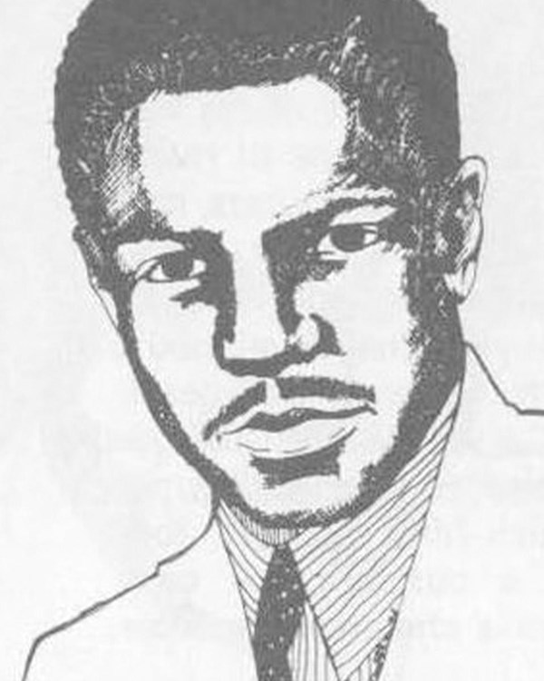 Black and white portrait sketch of J. Ernest Wilkins, Jr. as a young man.