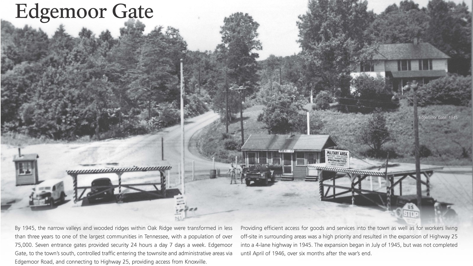 A wayside with text and an image of an armed checkpoint.
