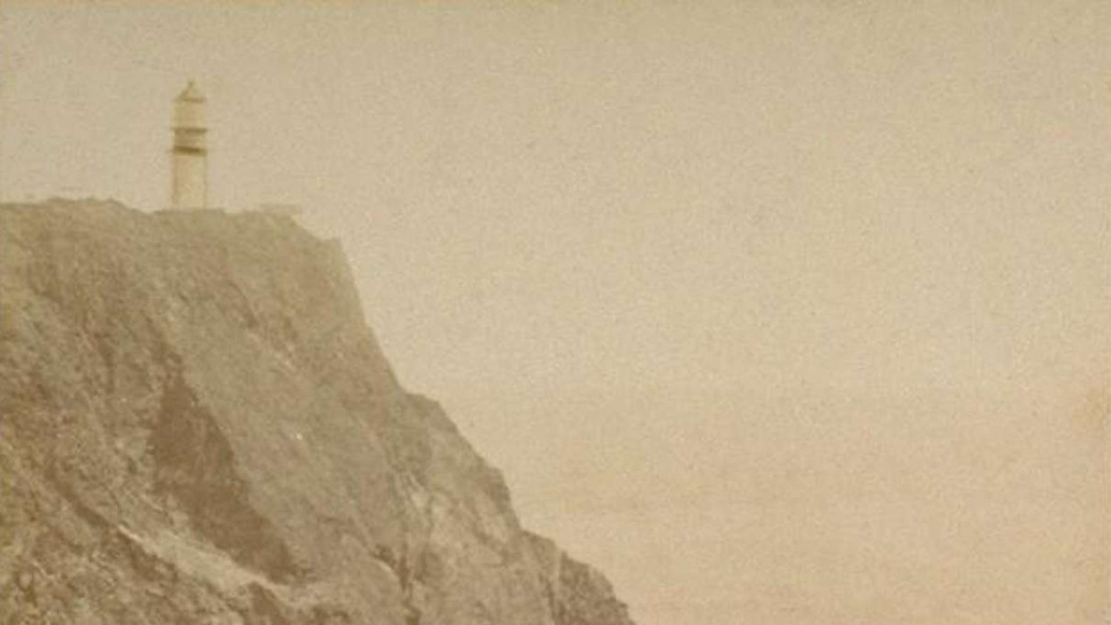 Illustration of lighthouse sitting atop a tall cliff overlooking the ocean.