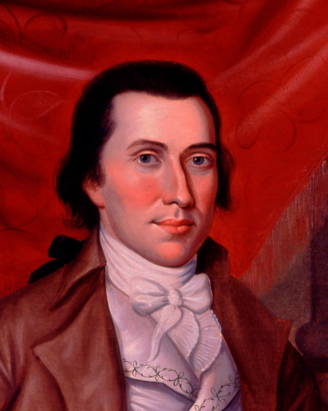 A portrait painting shows a young man in fancy 1700s clothes.
