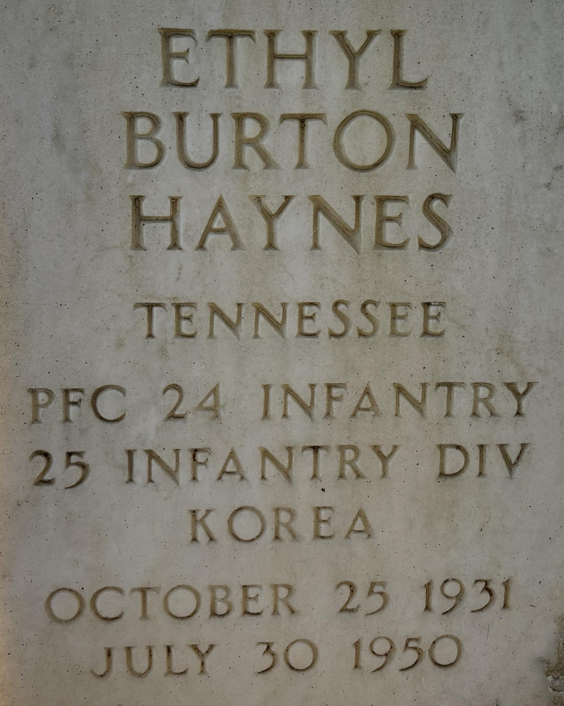Headstone belonging to Ethyl Haynes located in the Stones River National Cemetery. 