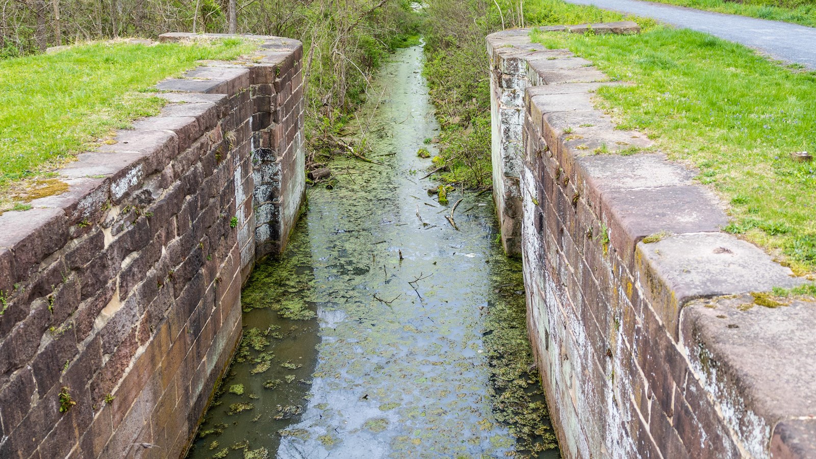 An historic stone lock with water