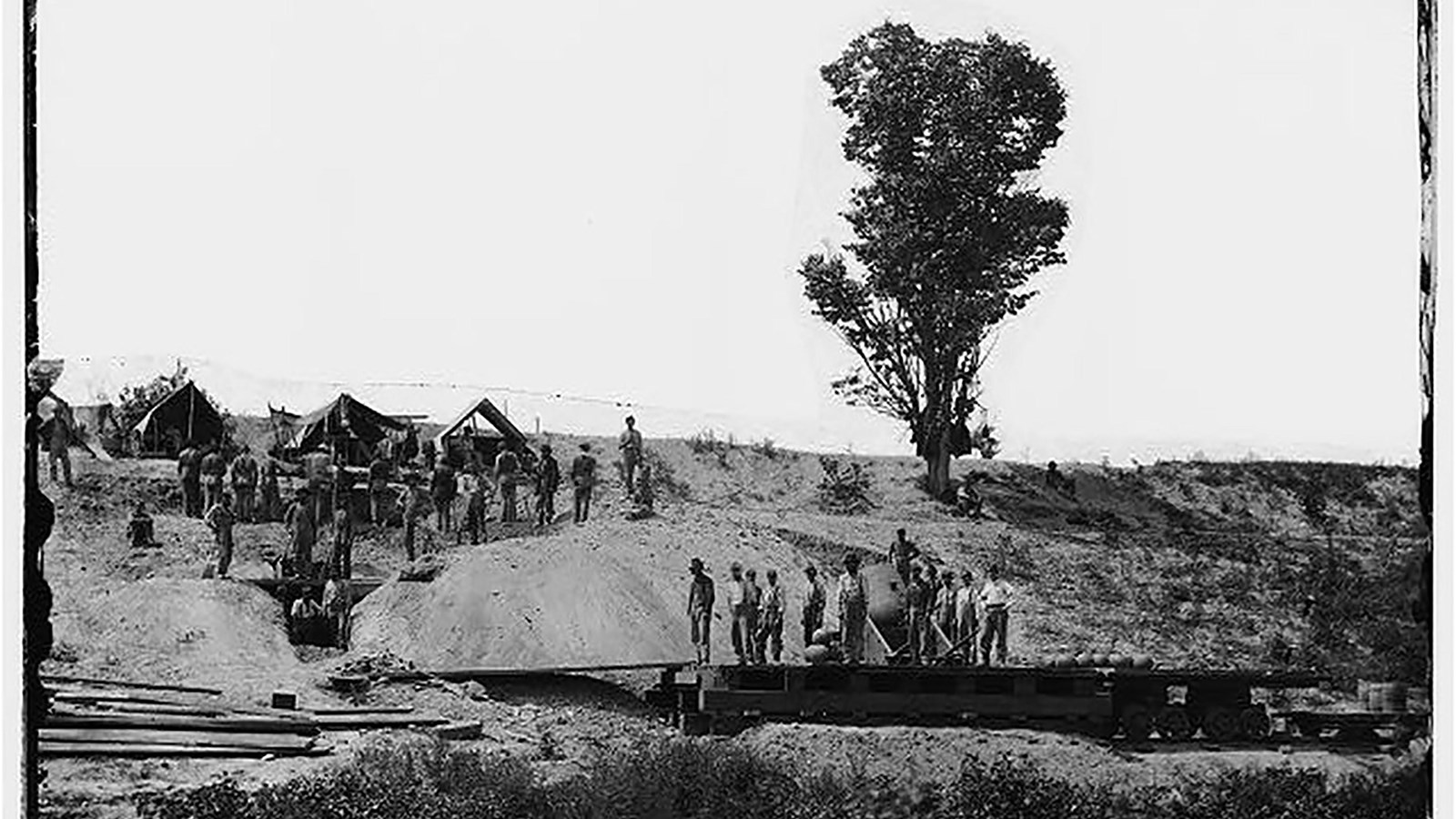 Historic photo of Dictator mortar behind Battery 5. September 1864, LOC 03801