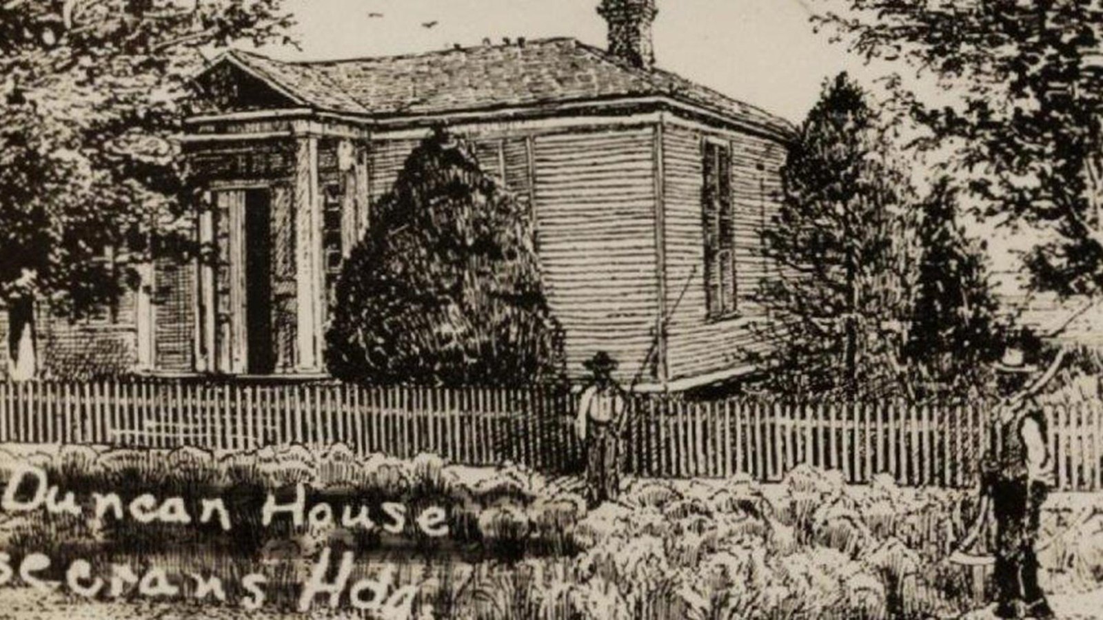Sketch of a wooden house. 