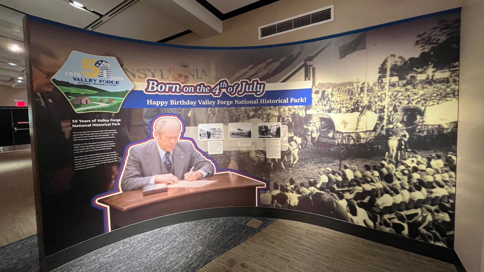 photo of exhibit wall, Born on the 4th of July Happy Birthday Valley Forge National Historical Park