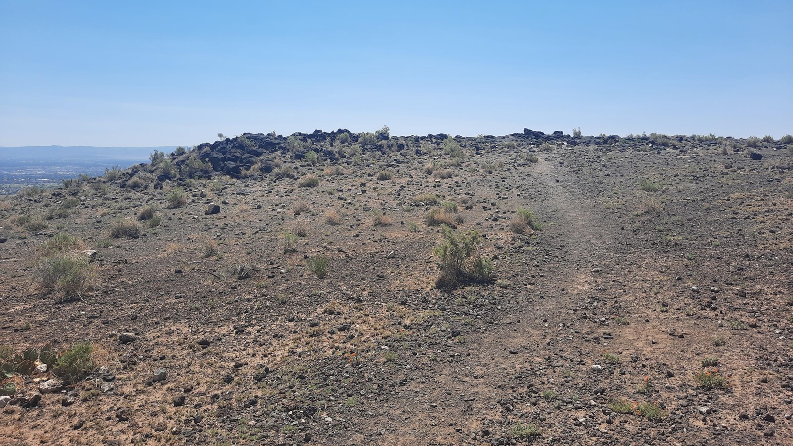 An arid volcanic landscape.