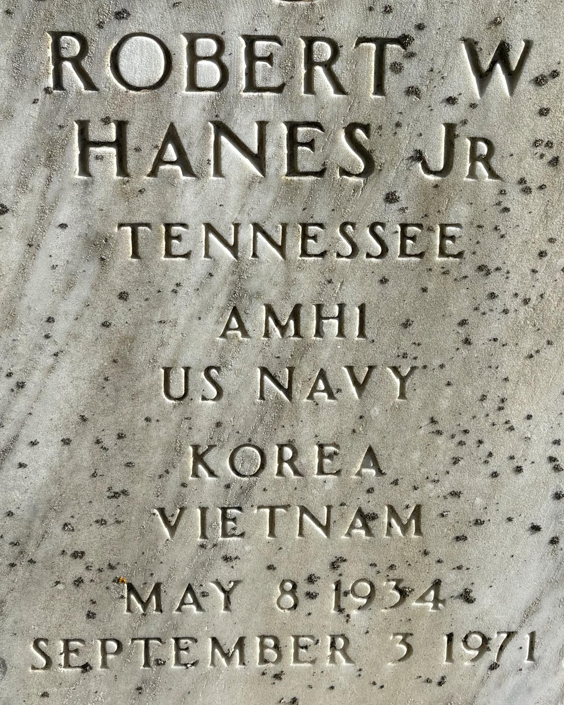 Marble headstone belonging to Robert Hanes Junior located in the Stones River National Cemetery.