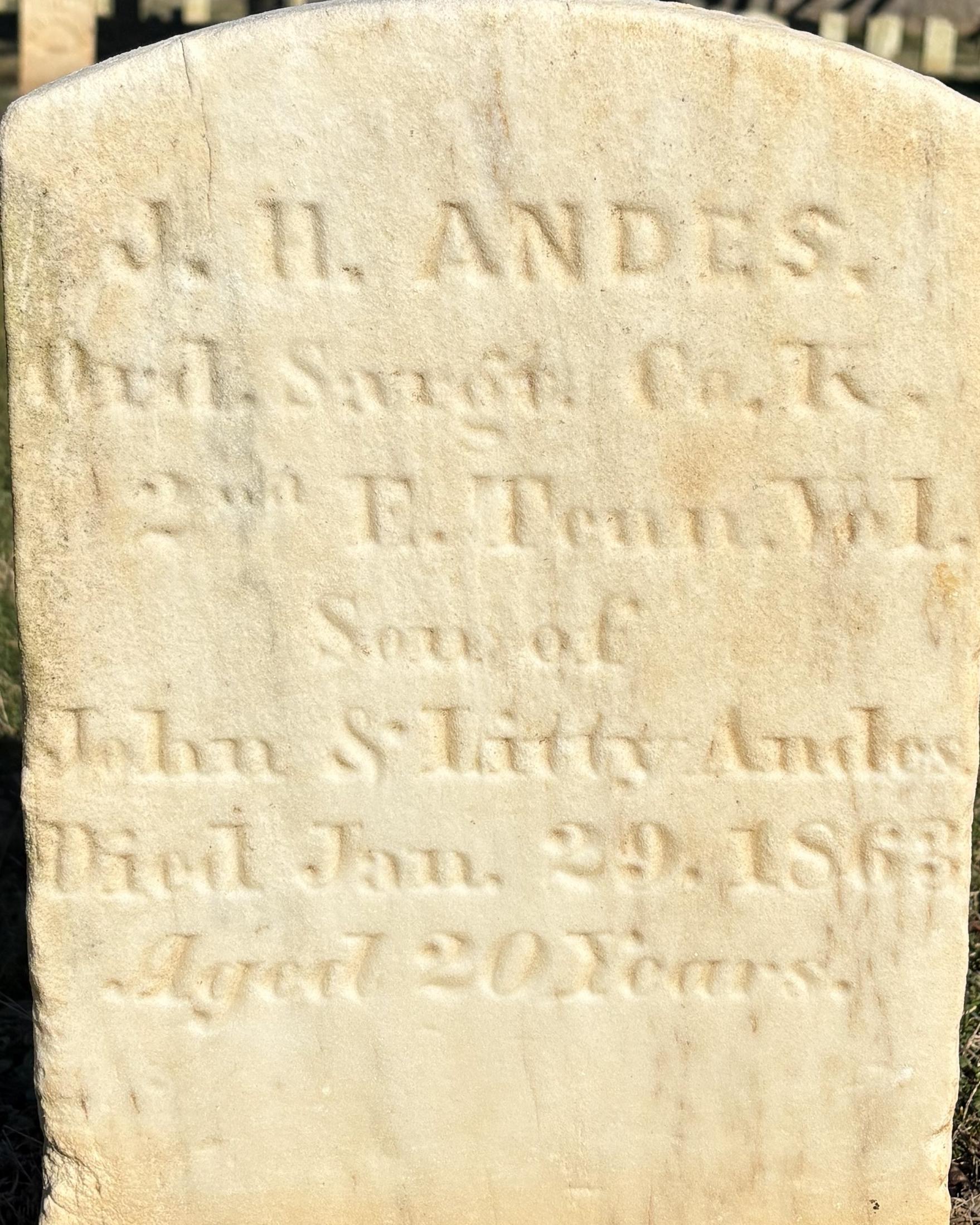 Headstone of James Andes located in the Stones River National Battlefield. 