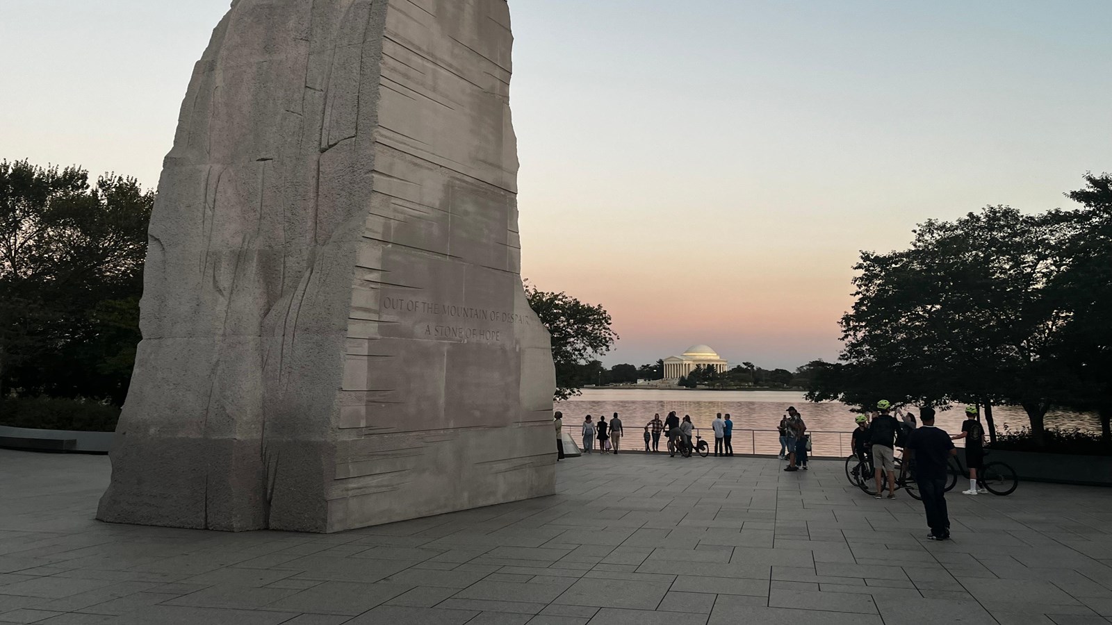 Open Plaza with large stone structure positioned to the left