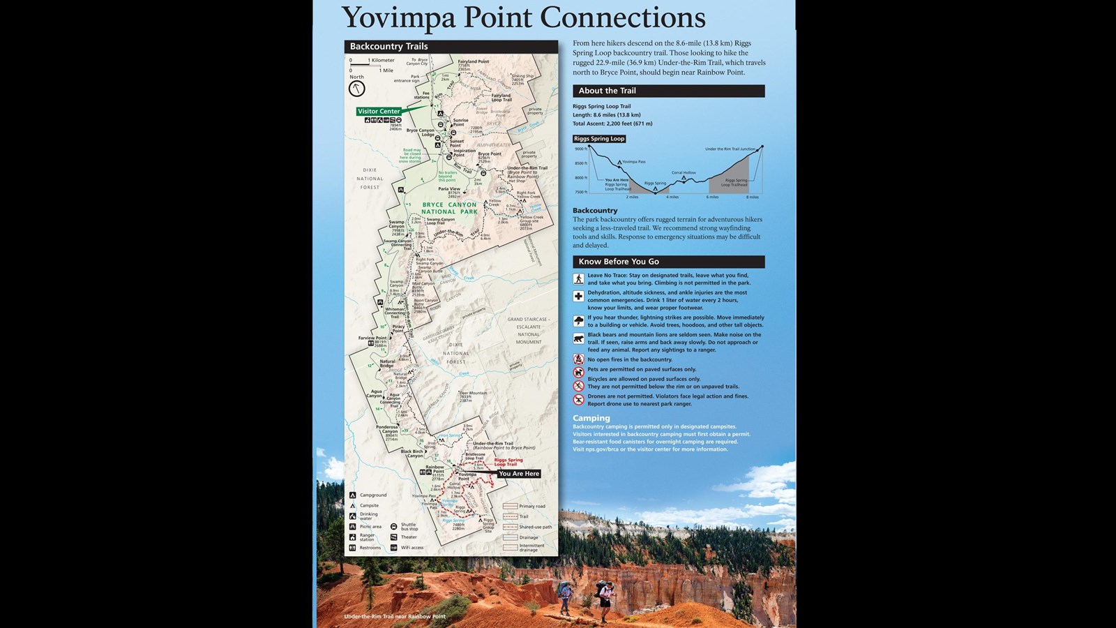 Wayside exhibit providing orientation and accessibility information for the trails at Yovimpa Point.