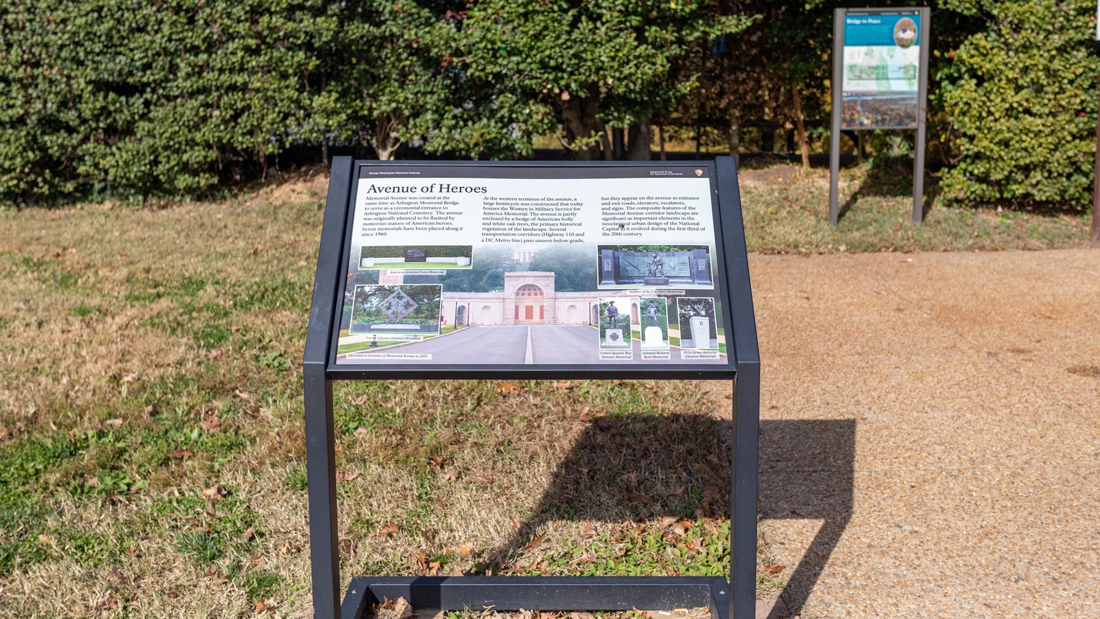 Information panel with images of various nearby memorials.
