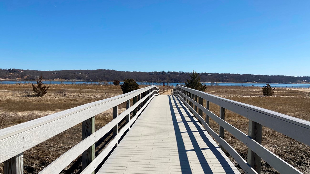 A view along Eel Creek Bridge towards Cold Spring Harbor.