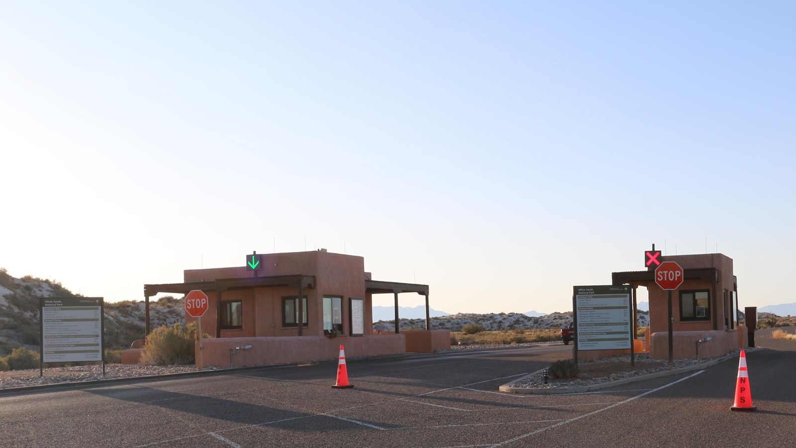 The entrance station at White Sands National Park.