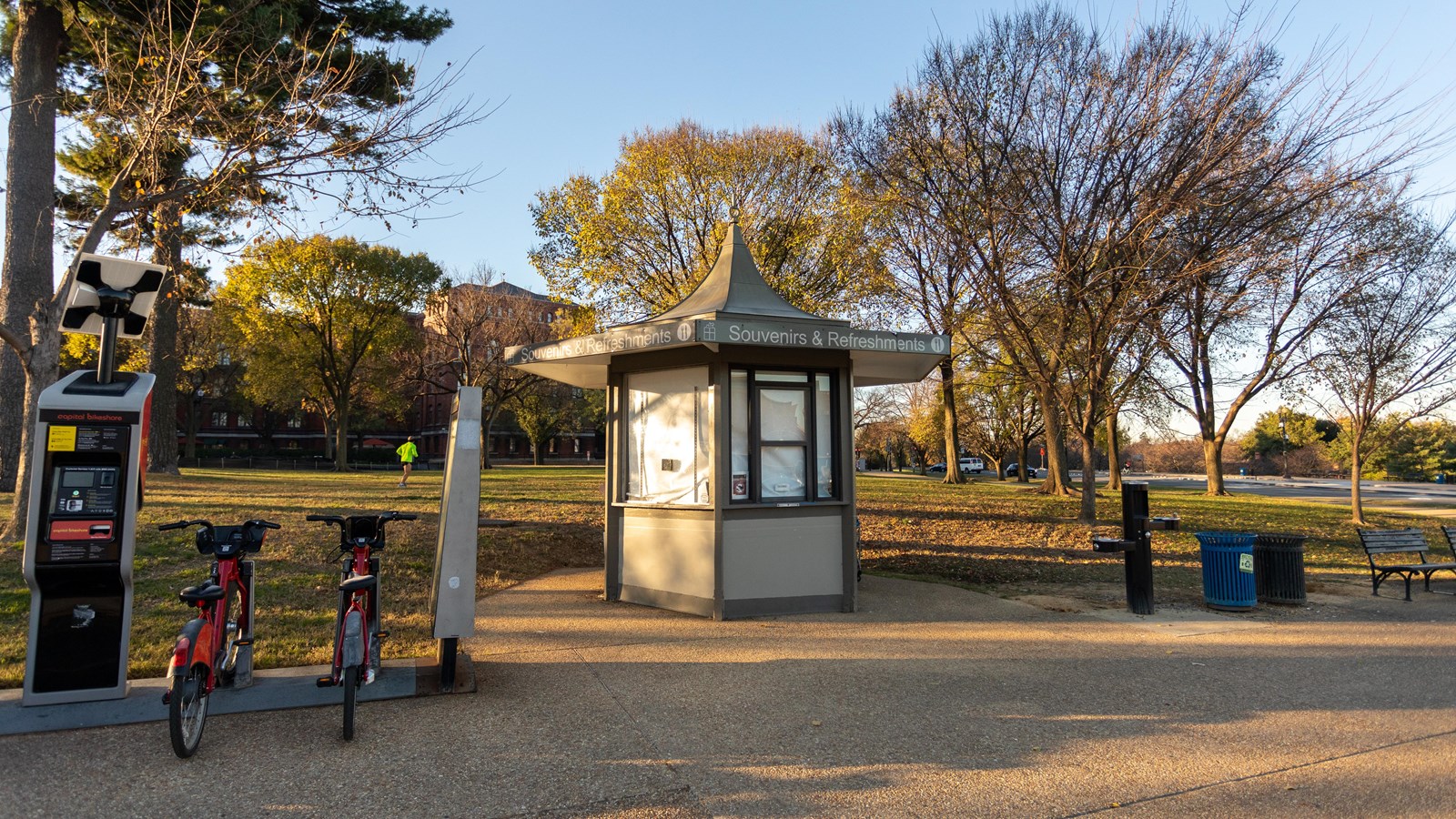 A small outdoor kiosk selling gifts.