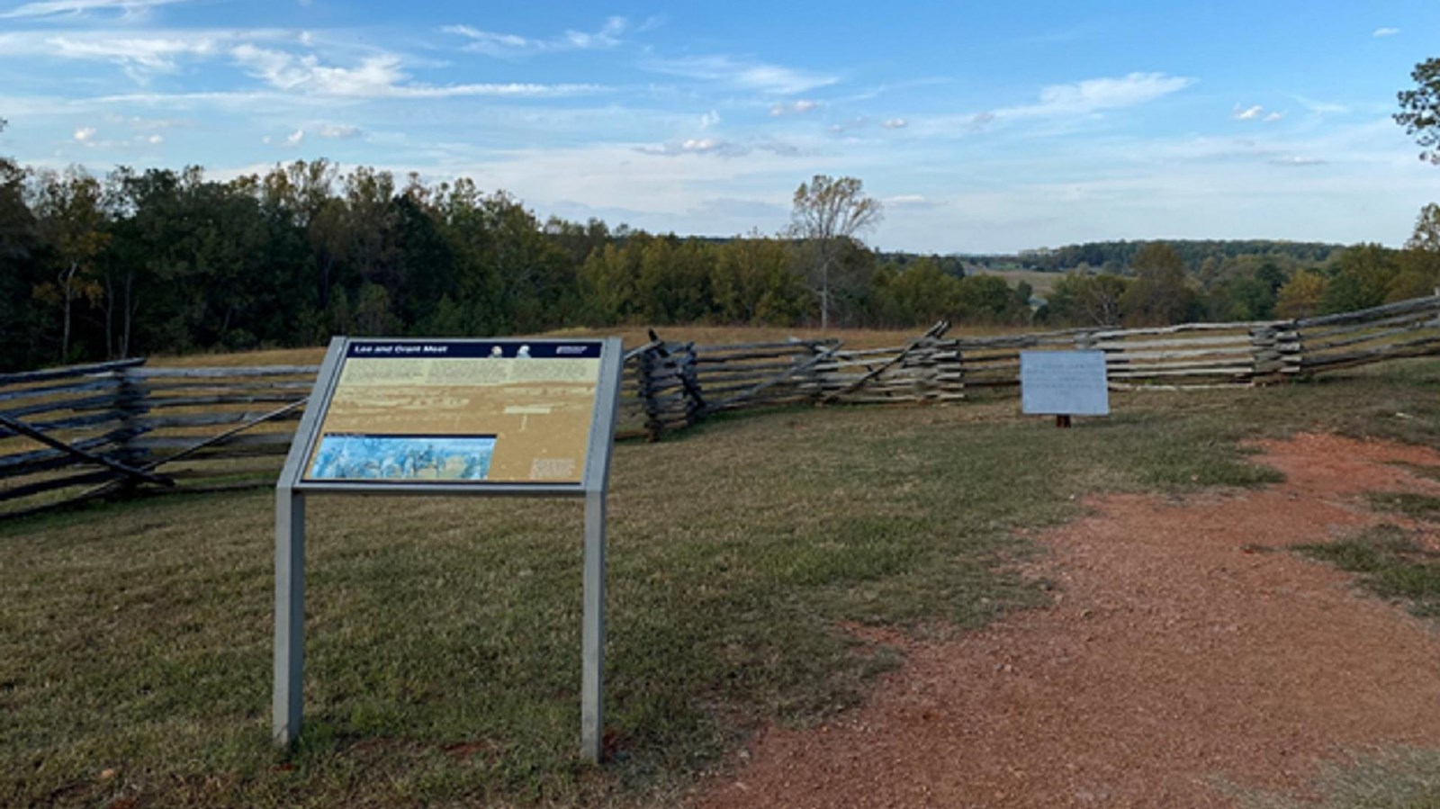 Two signs mark the site of Lee and Grant\'s second meeting site