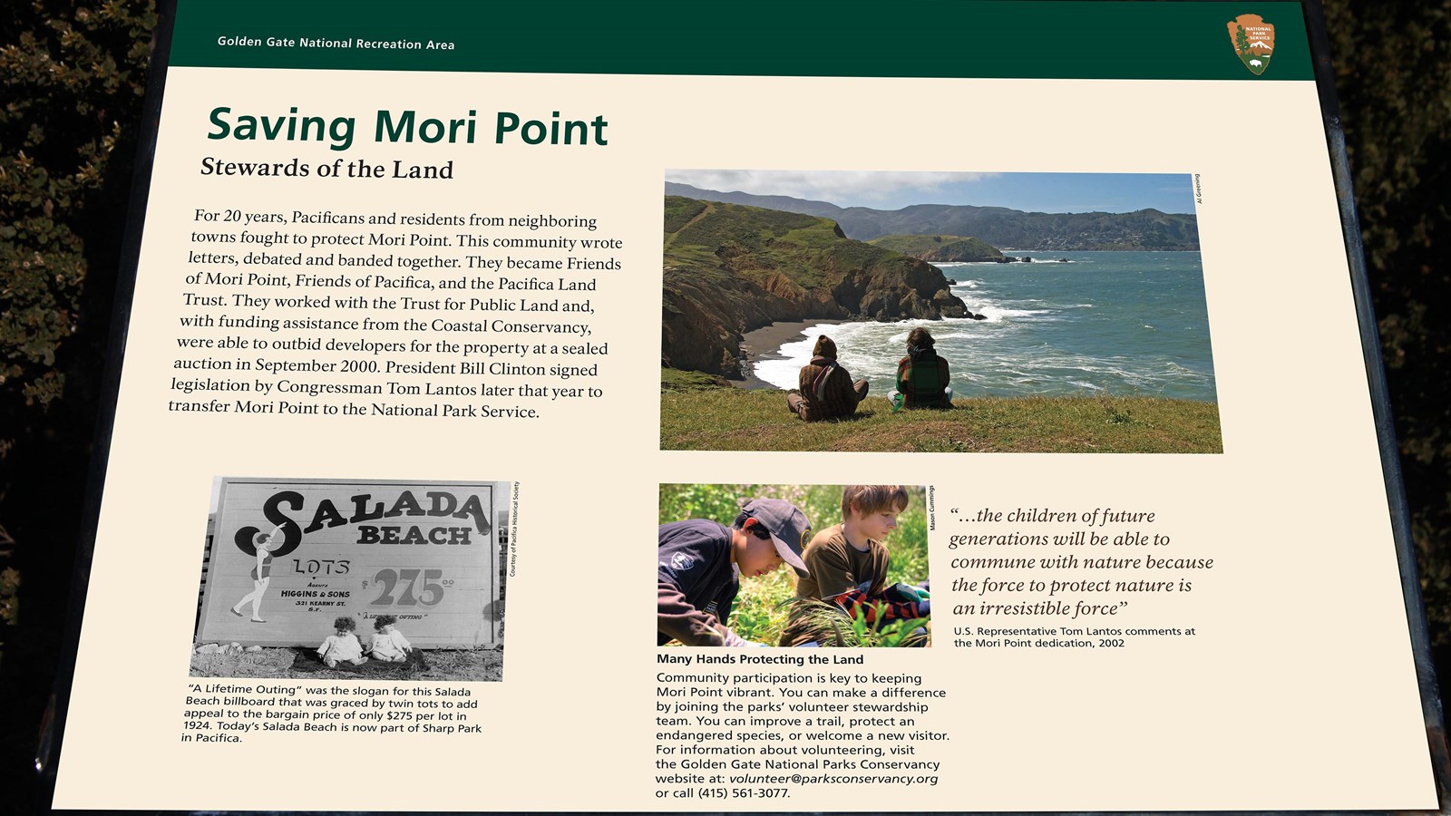 An exhibit panel with the title Saving Mori Point