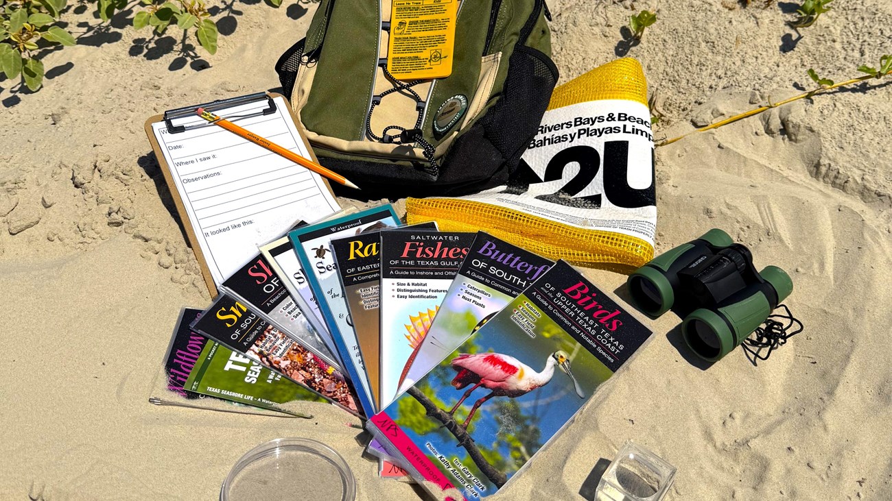 A backpack with a variety of educational tools. 