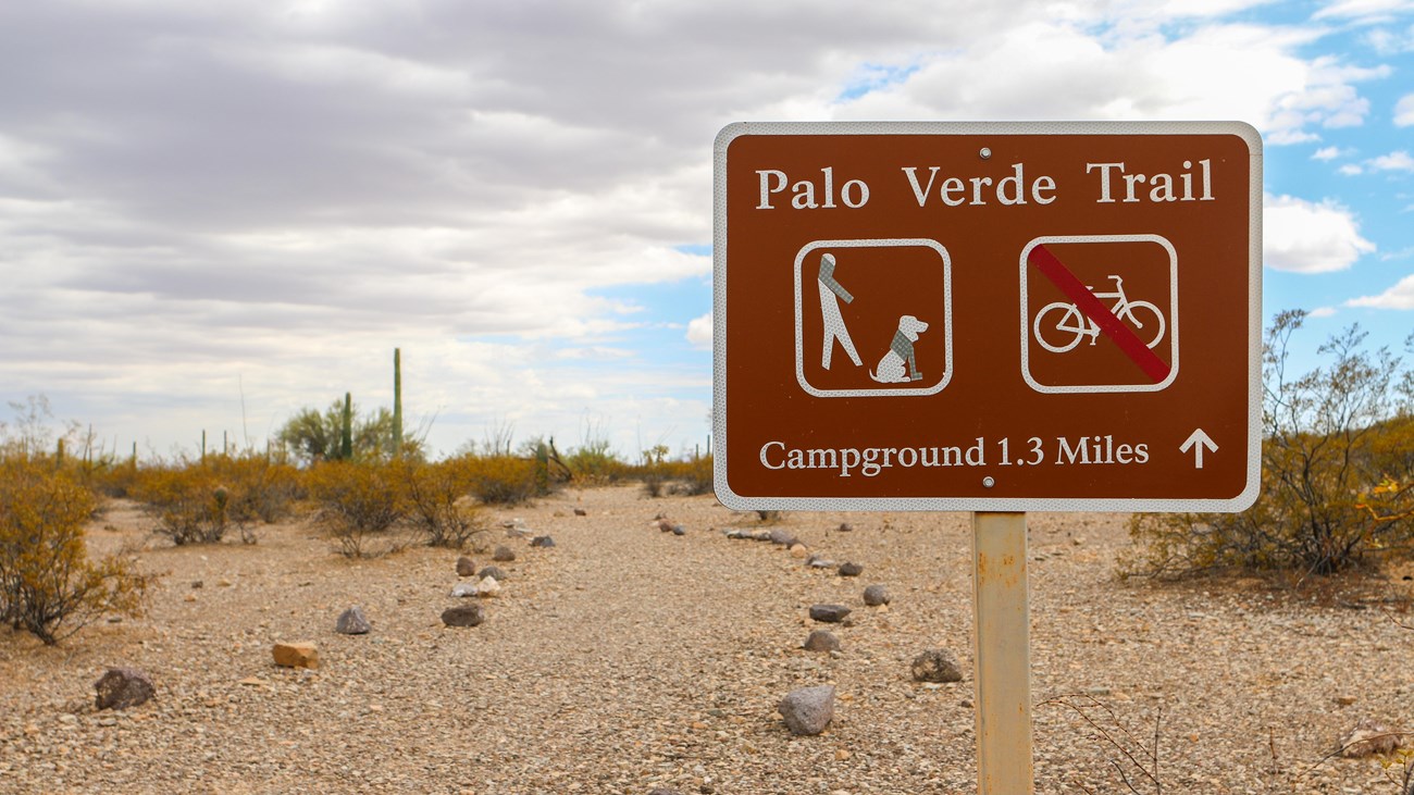 Brown trailhead sign reading 