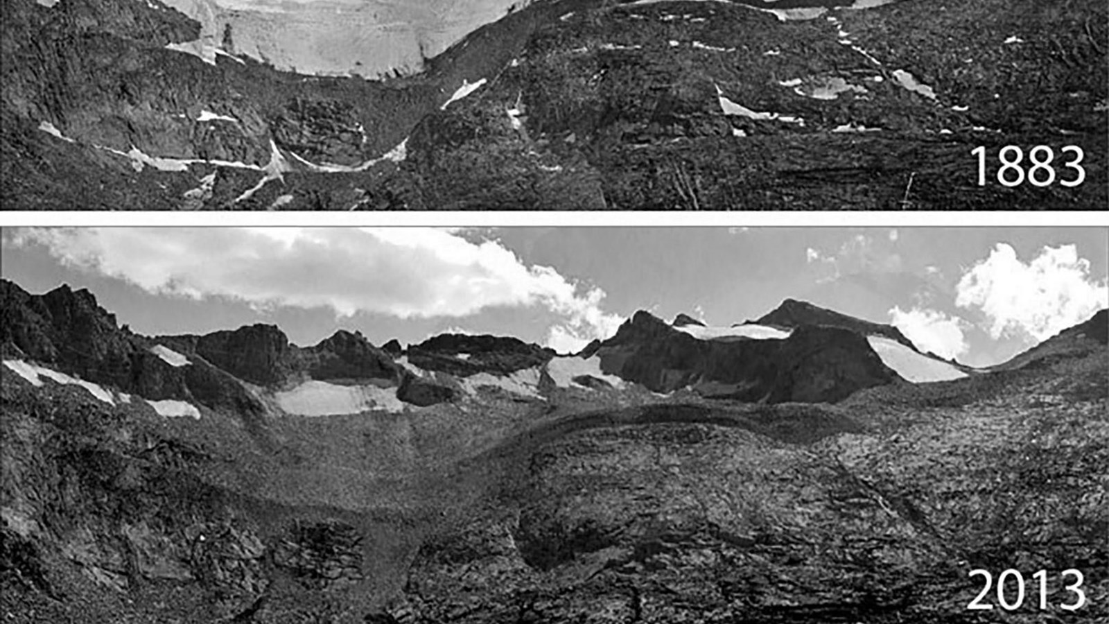 Image of Yosemite\'s glaciers in 1883 and in 2013