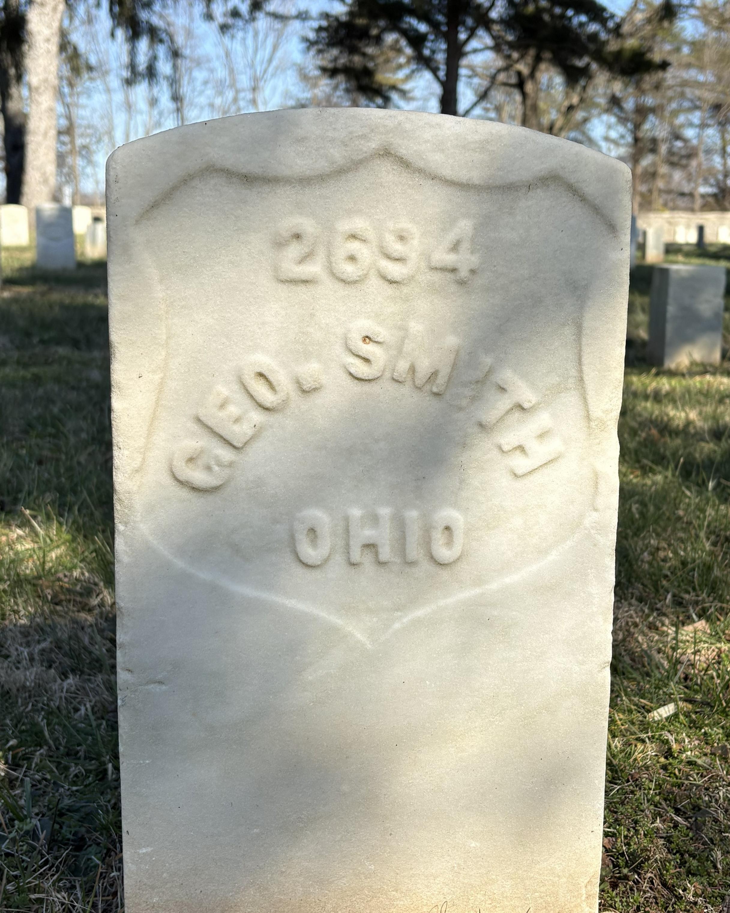 Marble headstone reading "Geo. Smith Ohio"