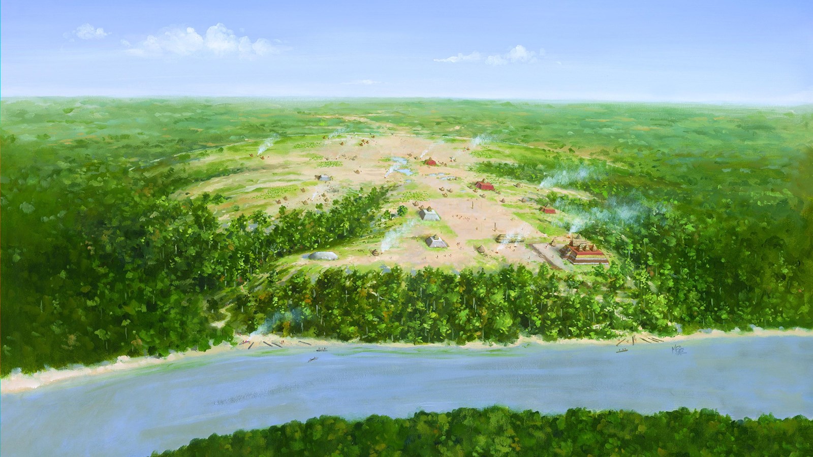 A painting of the Indian Mound village.