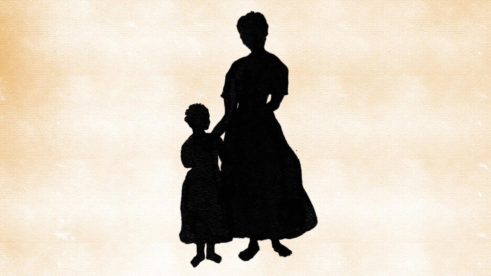 A little girl stands by her mother, portrayed in silhouettes.